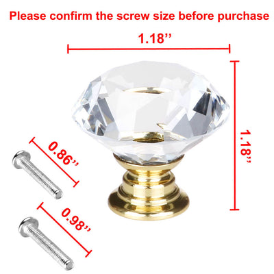 Harfington Uxcell 30mm Diamond Shaped Crystal Glass Drawer Knobs Cabinet Pull Handle Gold Tone 10pcs