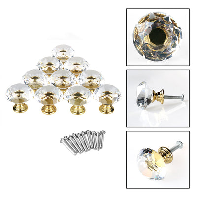 Harfington Uxcell 30mm Diamond Shaped Crystal Glass Drawer Knobs Cabinet Pull Handle Gold Tone 10pcs