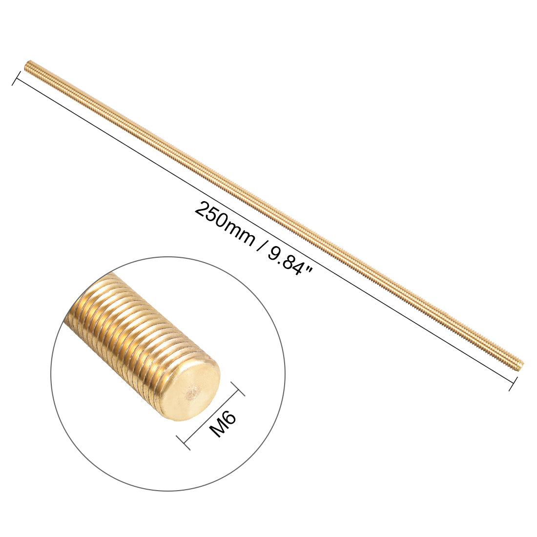 uxcell Uxcell M6 x 250mm Brass Fully Threaded Rod Right Hand Threads