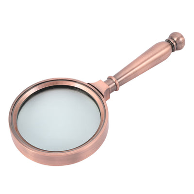 Harfington Uxcell Handheld Magnifying Glass Book High Grade Illuminated Magnifier Copper Tone 10X