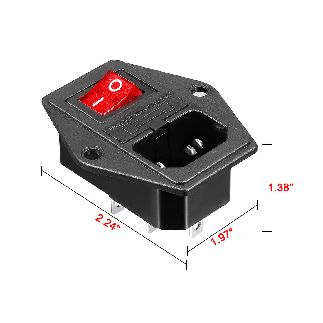 uxcell Uxcell IEC320 C14 Inlet Module Plug Connector Fuse Switch Male Power Socket w Switch AC250V 10A