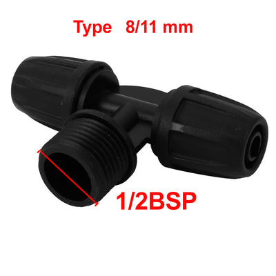 Harfington Uxcell 1/2BSP Garden Hose Nozzle Splitter 8/11 mm 3 Way Barb Hose Connector Black 2pcs