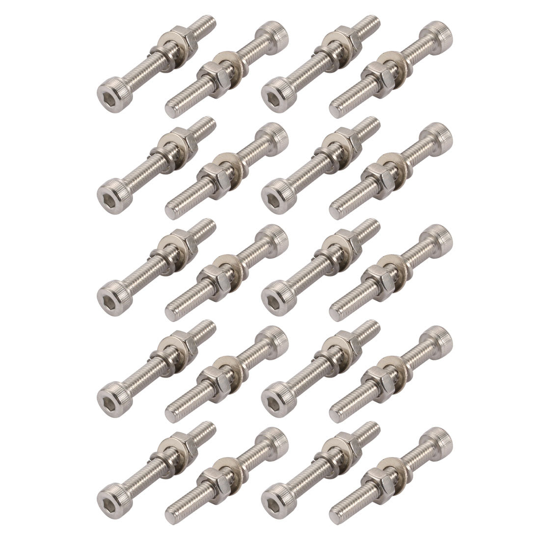 uxcell Uxcell 20pcs M4x30mm 304 Stainless Steel Knurled Hex Socket Head Bolts Nuts w Washers