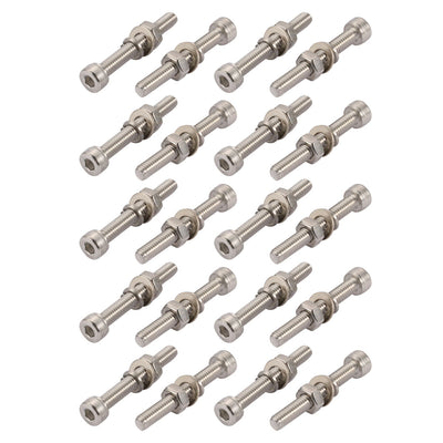 Harfington Uxcell 20pcs M4x30mm 304 Stainless Steel Knurled Hex Socket Head Bolts Nuts w Washers