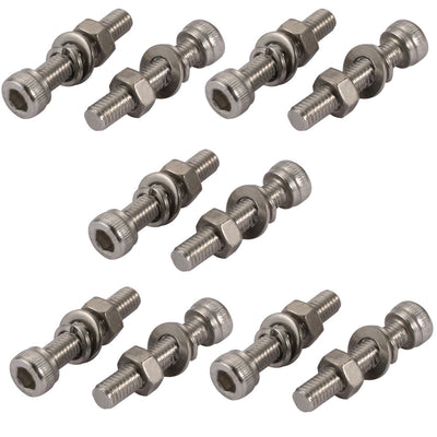 Harfington Uxcell 10pcs M5x25mm 304 Stainless Steel Knurled Hex Socket Head Bolts Nuts w Washers