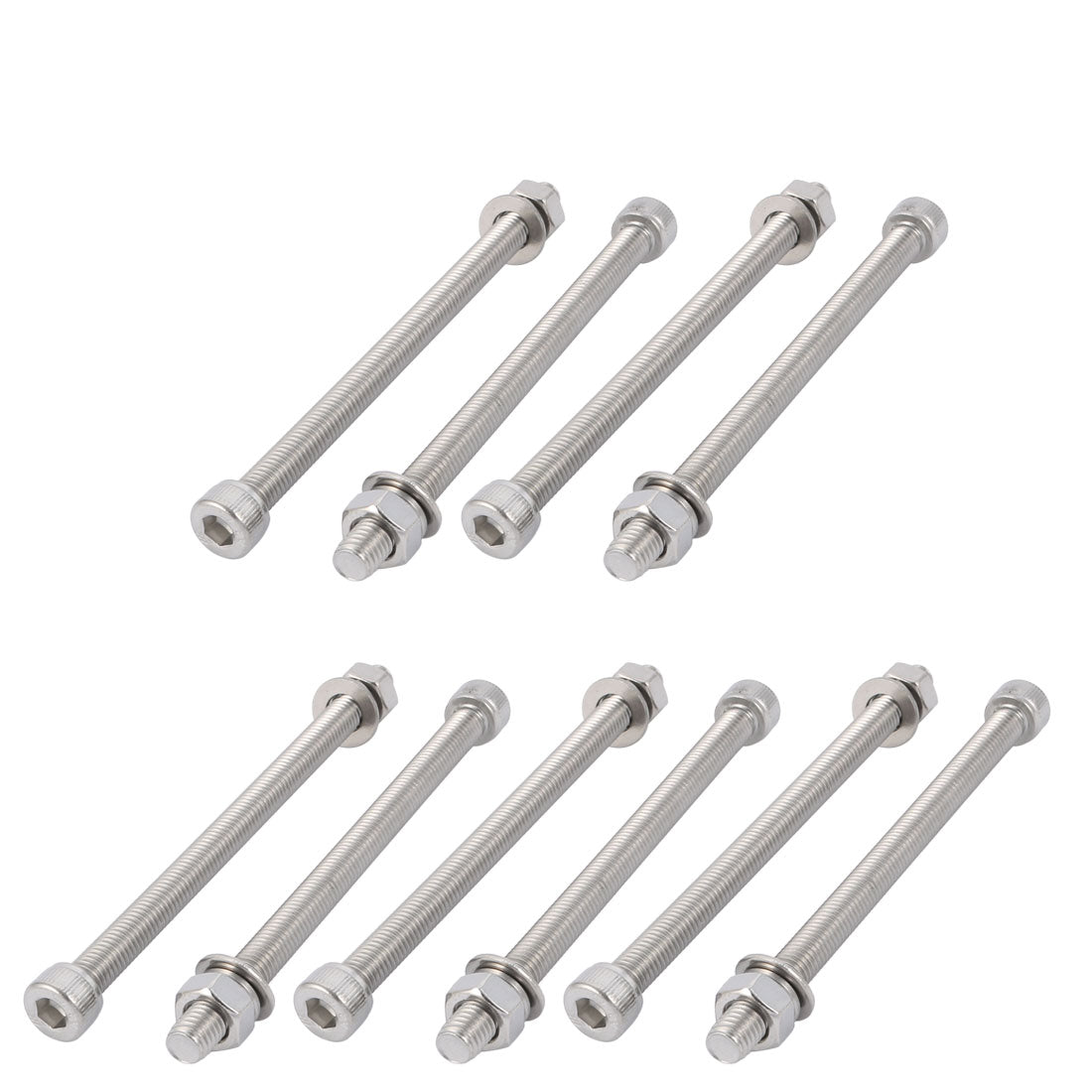 uxcell Uxcell 10Pcs M8x120mm 304 Stainless Steel Knurled Hex Socket Head Bolt Nut Set w Washer