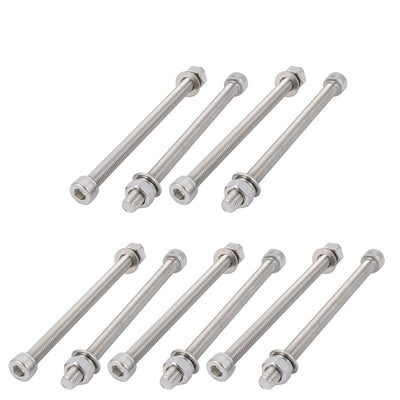 Harfington Uxcell 10Pcs M8x120mm 304 Stainless Steel Knurled Hex Socket Head Bolt Nut Set w Washer