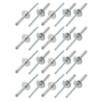 Harfington Uxcell 20 Pcs 4mm x 20mm Aluminum Open End Large Flange Blind Rivets