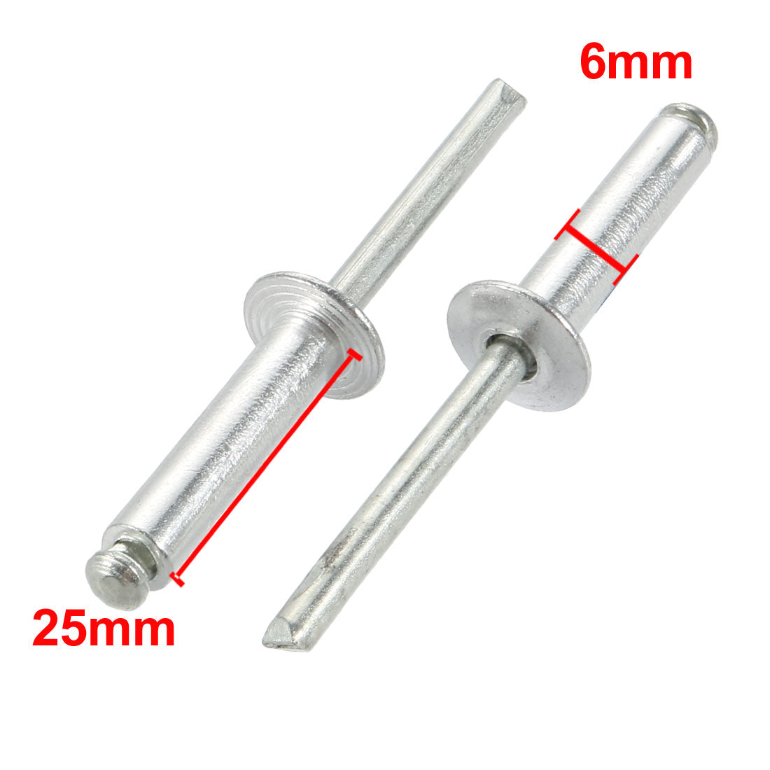 uxcell Uxcell 20 Pcs 6mm x 25mm Aluminum/Steel Open End Blind Rivets