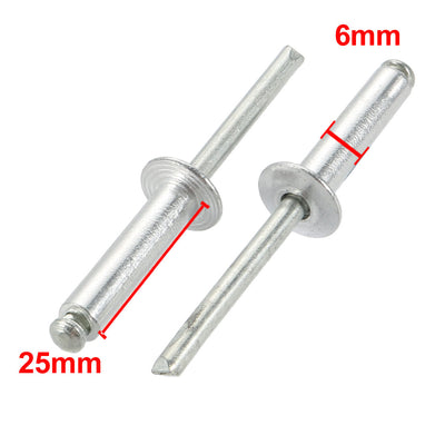 Harfington Uxcell 20 Pcs 6mm x 25mm Aluminum/Steel Open End Blind Rivets