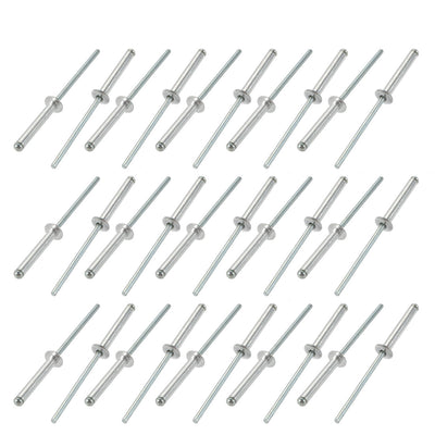 Harfington Uxcell 30 Pcs 3.2mm x 21mm Aluminum/Steel Open End Blind Rivets