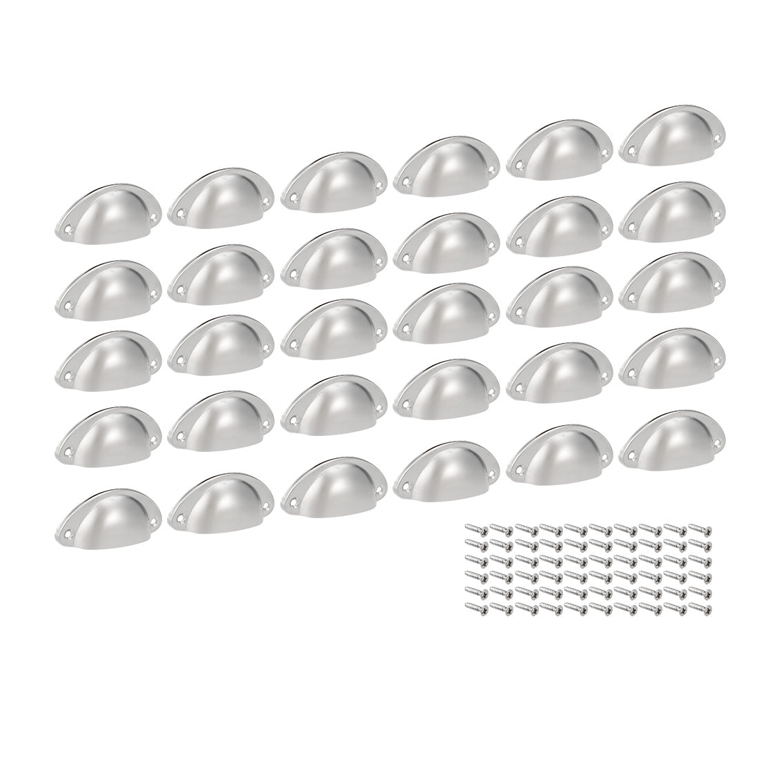 uxcell Uxcell Cup Drawer Pull Kitchen Cabinet Handle Silver Tone, 66mm Hole Centers, 30pcs