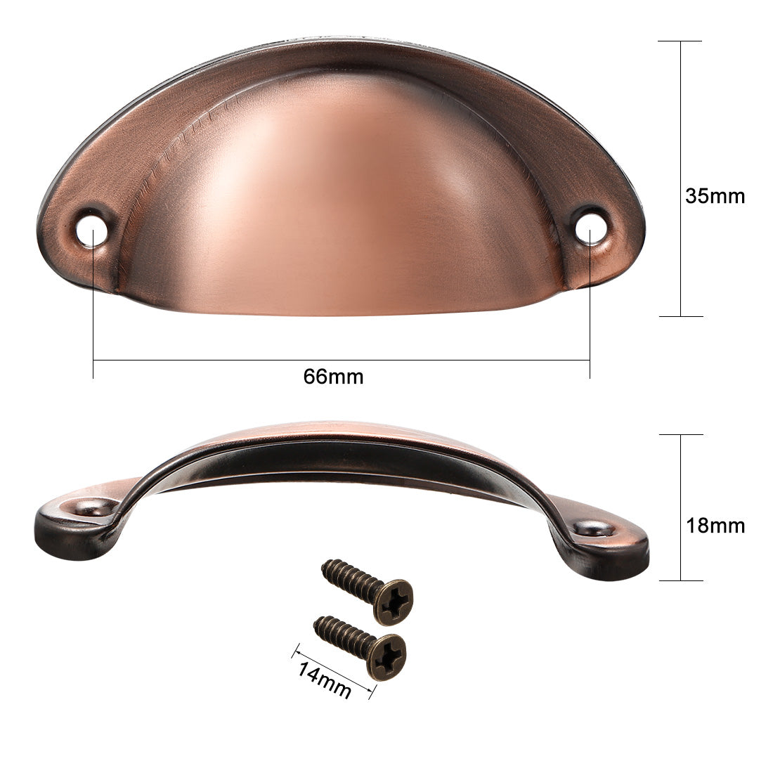 uxcell Uxcell Cup Drawer Pull Kitchen Cabinet Handle Copper Tone, 66mm Hole Centers, 2pcs