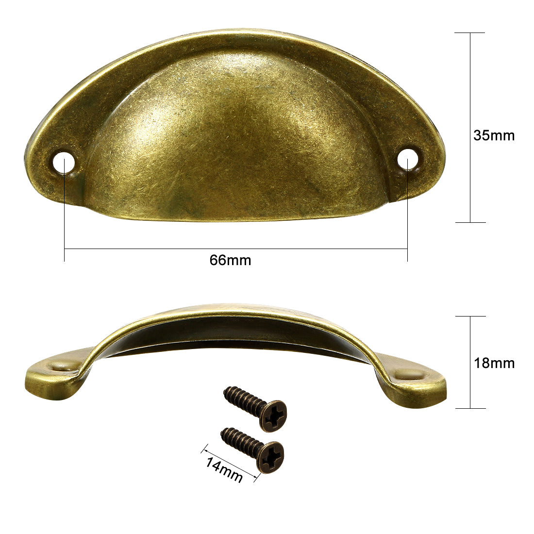 uxcell Uxcell Cup Drawer Pull Kitchen Cabinet Handle Brass Tone, 66mm Hole Centers, 8pcs