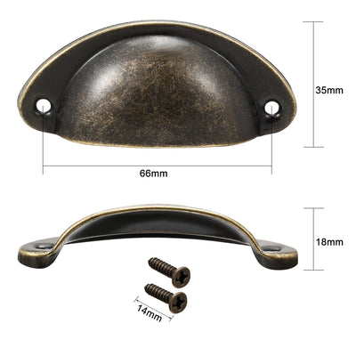 Harfington Uxcell Cup Drawer Pull Kitchen Cabinet Handle Bronze Tone, 66mm Hole Centers, 5pcs