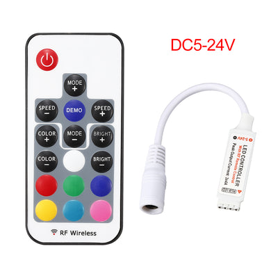 Harfington Uxcell DC 5-24V Mini LED Controller Dimmer 17Keys RF Remote Control for RGB Light Strip