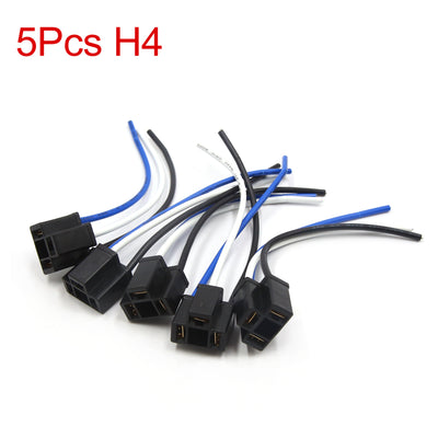 Harfington Uxcell 5pcs H4 Bulb 3 Wire Car Headlamp Fog Light Wired Harness Socket Connector