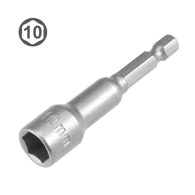 Harfington Uxcell 2 Pcs 1/4" Quick-Change Hex Shank 10mm Magnetic Nut Sockets Driver, 65mm Length