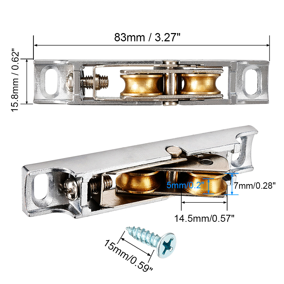 uxcell Uxcell 14.5mm Dia Brass Electroplating Double Wheel Sliding Door Window Pulley 2pcs