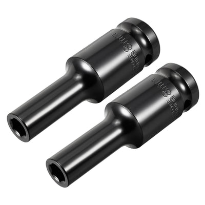 Harfington Uxcell 2 Pcs 1/2-Inch Drive by 8mm Deep Impact Socket, Cr-V, 6-Point, Metric