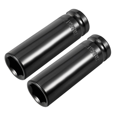 Harfington Uxcell 2 Pcs 1/2-Inch Drive by 17mm Deep Impact Socket, Cr-V, 6-Point, Metric