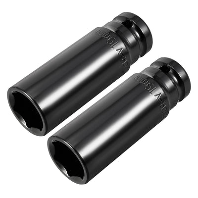 Harfington Uxcell 2 Pcs 1/2-Inch Drive by 19mm Deep Impact Socket, Cr-V, 6-Point, Metric