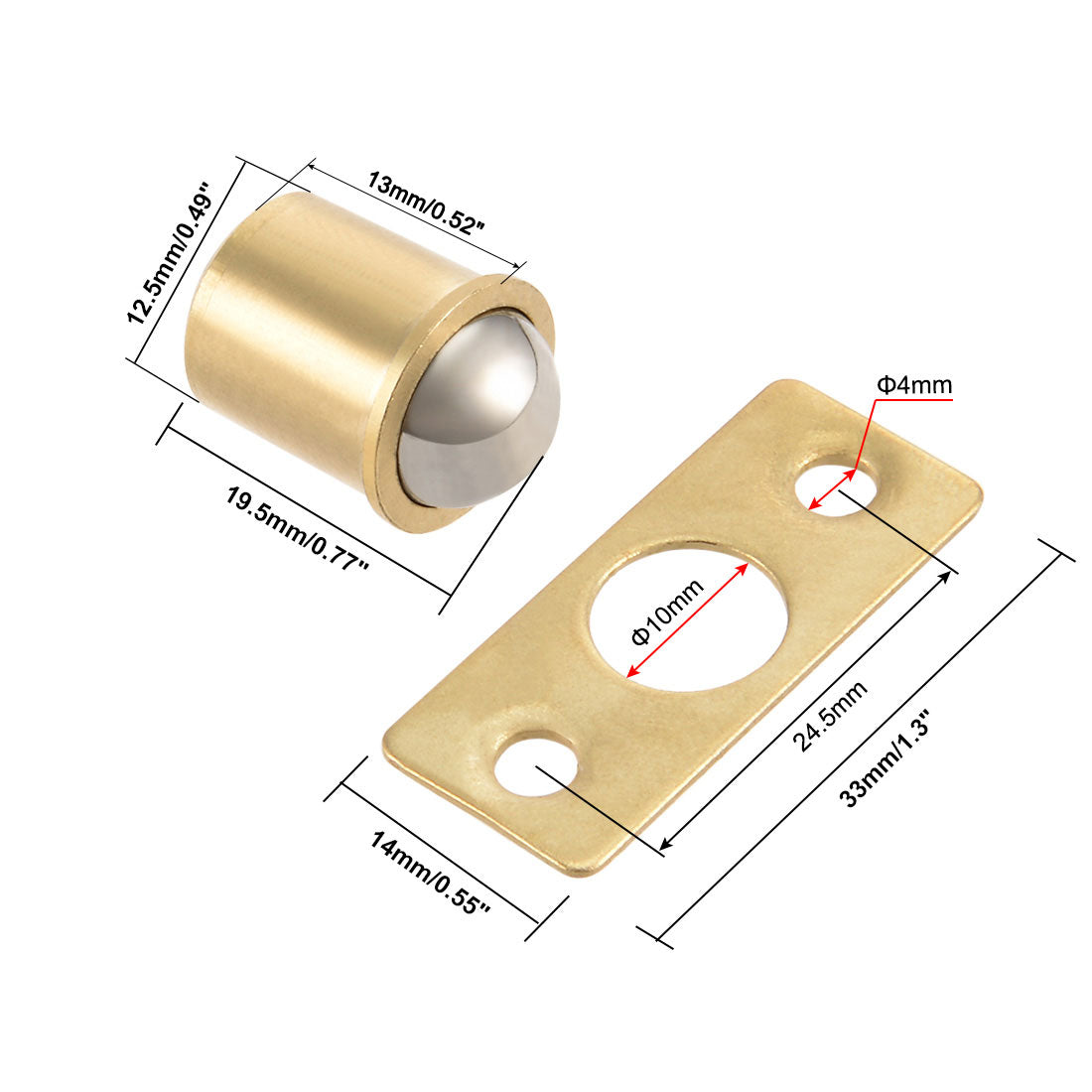 uxcell Uxcell 11mm Ball Dia Brass Electroplating Door Cabinet Ball Catch Latch Closures 5pcs