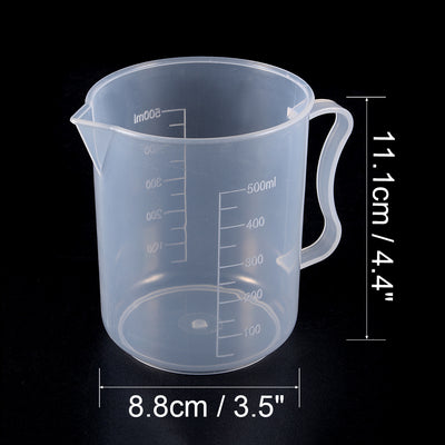 Harfington Uxcell 3pcs Laboratory Clear White PP 500mL Measuring Cup Handled Beaker