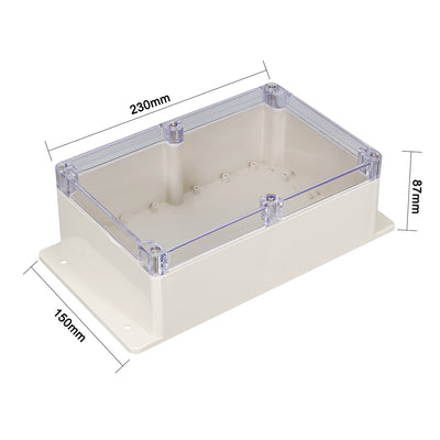 Harfington Uxcell 230*150*87mm Electronic ABS Plastic DIY Junction Box Enclosure Case Clear with Transparent Cover Fixed Hanger