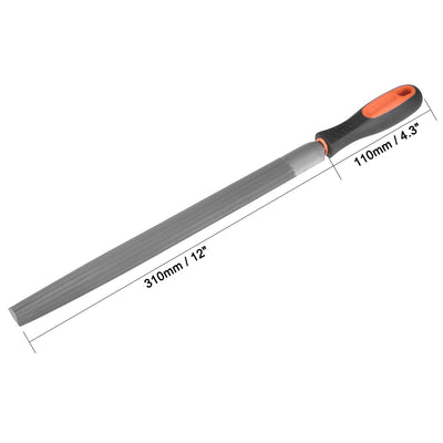 Harfington Uxcell Double Cut Grade High Carbon Hardened Steel Half Round File with Rubber Hand Grip Handle, 12-Inch