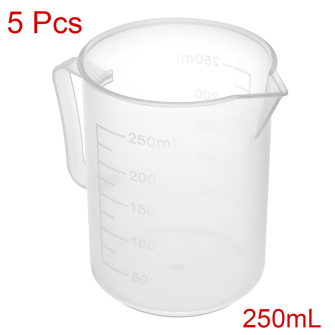 uxcell Uxcell 5pcs Laboratory Clear White PP 250mL Measuring Cup Handled Beaker