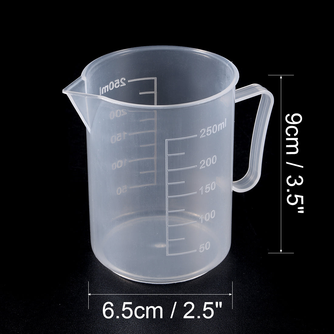 uxcell Uxcell 5pcs Laboratory Clear White PP 250mL Measuring Cup Handled Beaker