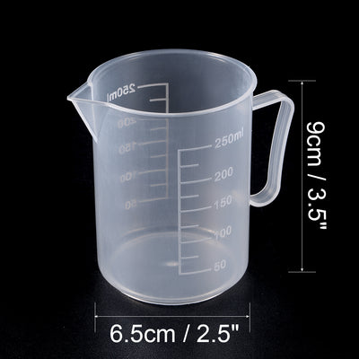 Harfington Uxcell 5pcs Laboratory Clear White PP 250mL Measuring Cup Handled Beaker