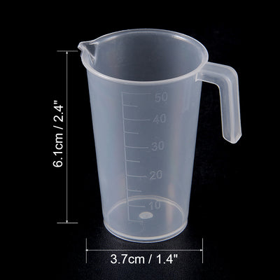 Harfington Uxcell 4pcs Laboratory Clear White PP 50mL Measuring Cup Handled Beaker