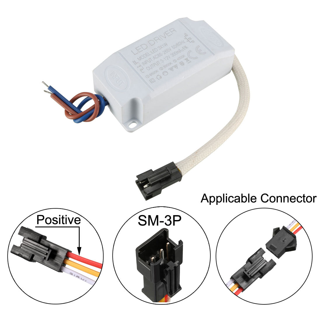 uxcell Uxcell 1-3W Constant Current 300mA LED Driver AC 85-265V Output 3-12V External Power Supply LED Ceiling Lamp Transformer for Double-colored Light