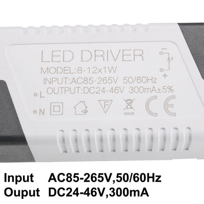 Harfington Uxcell 8-12W Constant Current 300mA High Power LED Driver AC 85-265V Output 24-46V DC Connector External Power Supply LED Ceiling Lamp Rectifier Transformer