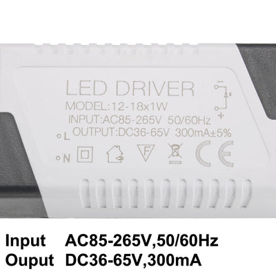 Harfington Uxcell 12-18W Constant Current 300mA High Power LED Driver AC 85-265V Output 36-65V DC Connector External Power Supply LED Ceiling Lamp Rectifier Transformer