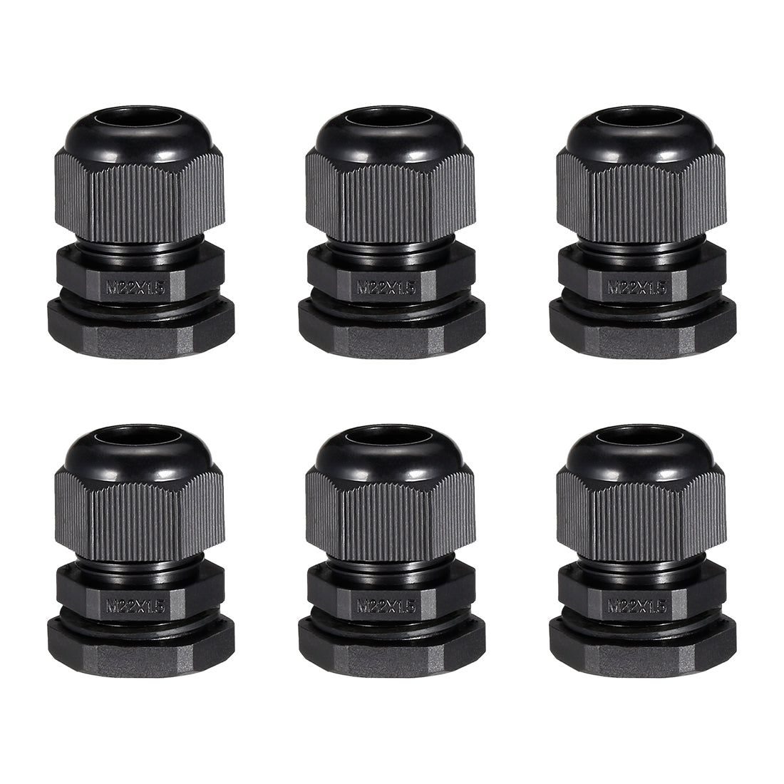 uxcell Uxcell 6Pcs M22 Cable Gland Waterproof Plastic Joint Adjustable Locknut Black for 10mm-13mm Dia Cable Wire