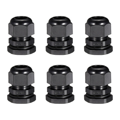 Harfington Uxcell 6Pcs M22 Cable Gland Waterproof Plastic Joint Adjustable Locknut Black for 10mm-13mm Dia Cable Wire