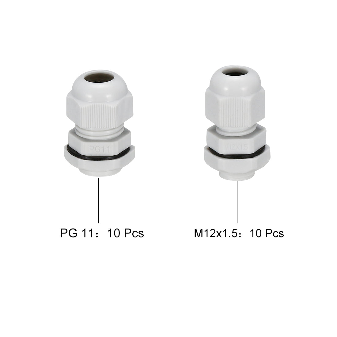 uxcell Uxcell 20Pcs PG11 M12 Cable Gland Waterproof Plastic Joint Adjustable Locknut White for 5mm-10mm,3-6.5mm Dia Cable Wire