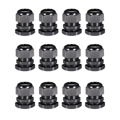 Harfington Uxcell 12Pcs PG19 Cable Gland Waterproof Connector Plastic Wire Glands Joints Black for 12-15mm Dia Wires