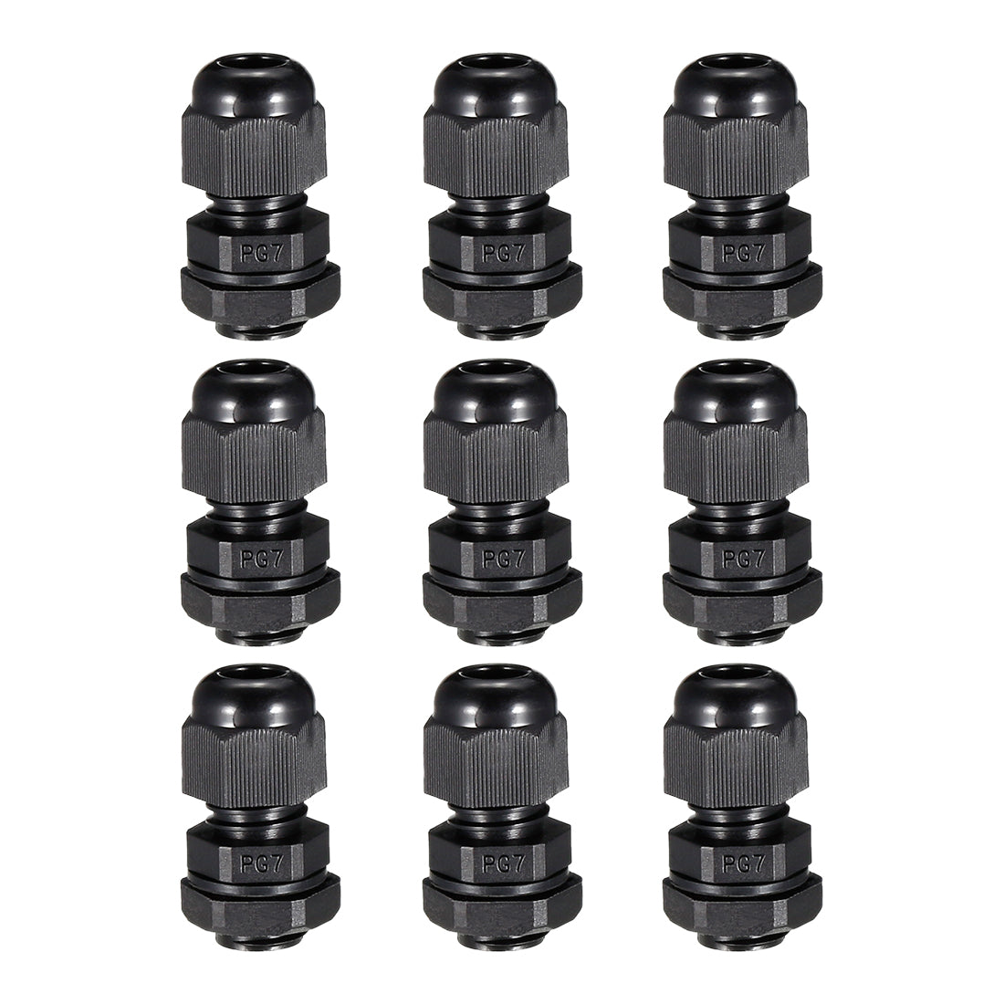 uxcell Uxcell 9Pcs PG7 Cable Gland Waterproof Plastic Joint Adjustable Locknut Black for 3mm-6.5mm Dia Cable Wire