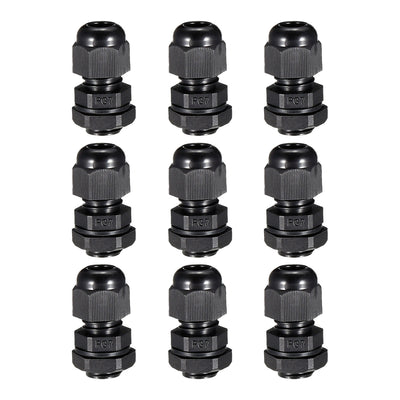 Harfington Uxcell 9Pcs PG7 Cable Gland Waterproof Plastic Joint Adjustable Locknut Black for 3mm-6.5mm Dia Cable Wire