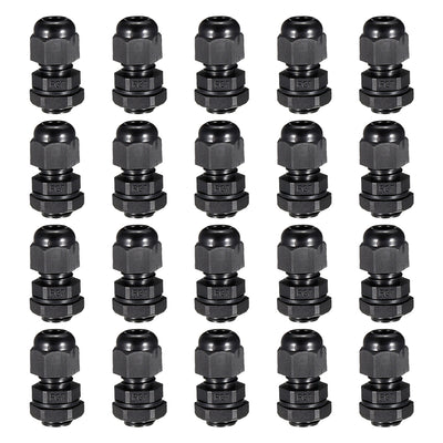 Harfington Uxcell 20Pcs PG7 Cable Gland Waterproof Plastic Joint Adjustable Locknut Black for 3mm-6.5mm Dia Cable Wire w Washer