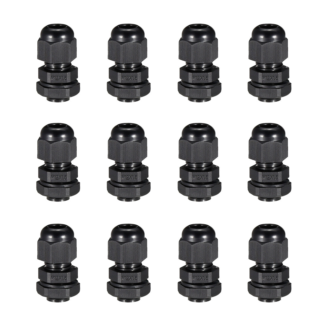 uxcell Uxcell 12Pcs M12 Cable Gland Waterproof Plastic Joint Adjustable Locknut Black for 3mm-6.5mm Dia Cable Wire