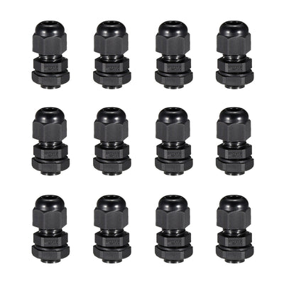 Harfington Uxcell 12Pcs M12 Cable Gland Waterproof Plastic Joint Adjustable Locknut Black for 3mm-6.5mm Dia Cable Wire