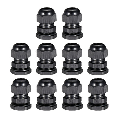 Harfington Uxcell 10Pcs PG11 Cable Gland Waterproof Plastic Joint Adjustable Locknut Black for 5mm-10mm Dia Cable Wire