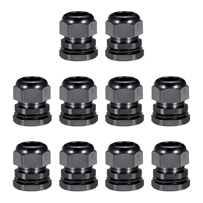 Harfington Uxcell 10Pcs PG25 Cable Gland Waterproof Plastic Joint Adjustable Locknut Black for 16mm-21mm Dia Cable Wire w Waher