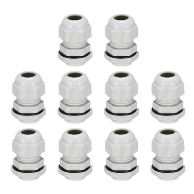 Harfington Uxcell 10Pcs PG11 Cable Gland Waterproof Plastic Joint Adjustable Locknut White for 4mm-9mm Dia Cable Wire