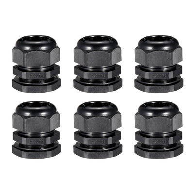 Harfington Uxcell 6Pcs PG29 Cable Gland Waterproof Plastic Joint Adjustable Locknut Black for 17mm-25mm Dia Cable Wire